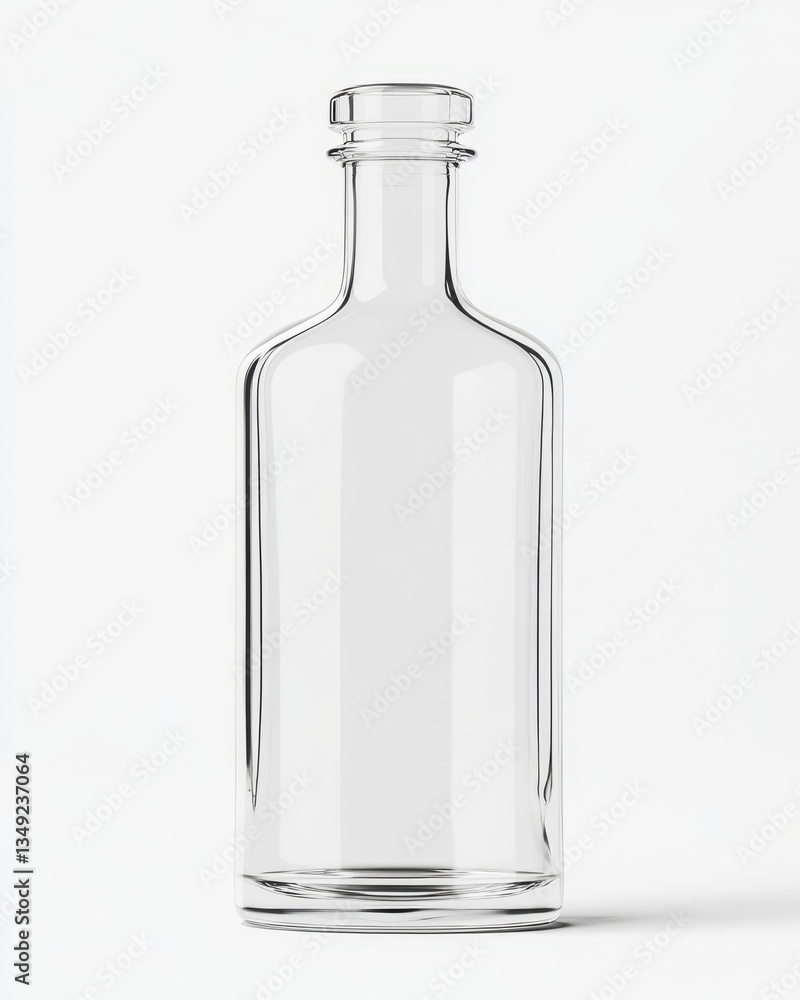 Clear glass bottle, rectangular shape, transparent, empty, for liquid Clear glass bottle, rectangular shape, transparent, empty, for liquid