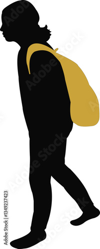 a girl with bagpack, silhouette vector