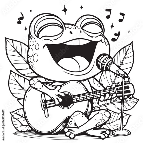 Funny magician frog singin song in vector art