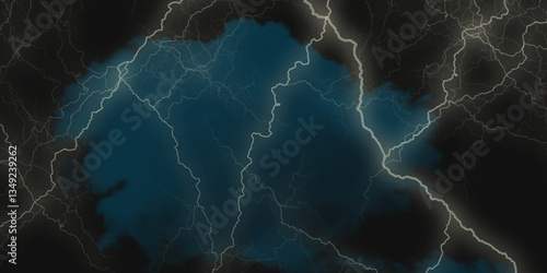 Mountainous Cumulus Clouds Boiling in the Summer Sky. White cloudiness, mist or smog overlay backgrounds. Wide sky and clouds dark tone. Dark cloud at evening sky with thunder bolt.>>
