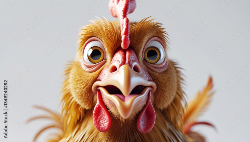 Obraz premium A vibrant, cartoonish chicken with large, expressive eyes and a playful demeanor.