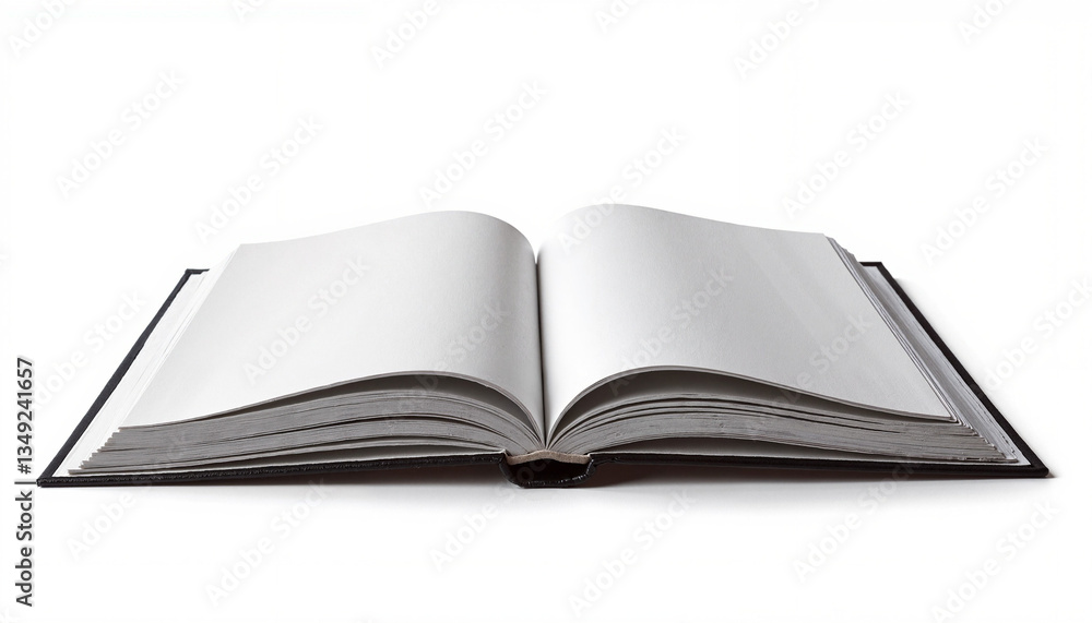 Isolated Book Mockup: Open Blank Book with White Pages on White Background Isolated Book Mockup: Open Blank Book with White Pages on White Background