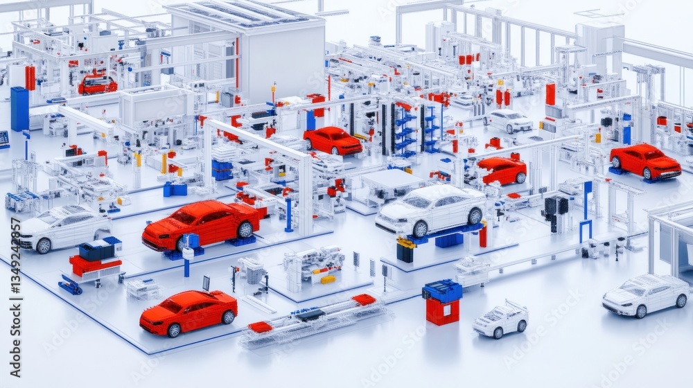 Fototapeta premium Modern Car Manufacturing Plant: A High-Tech Assembly Line