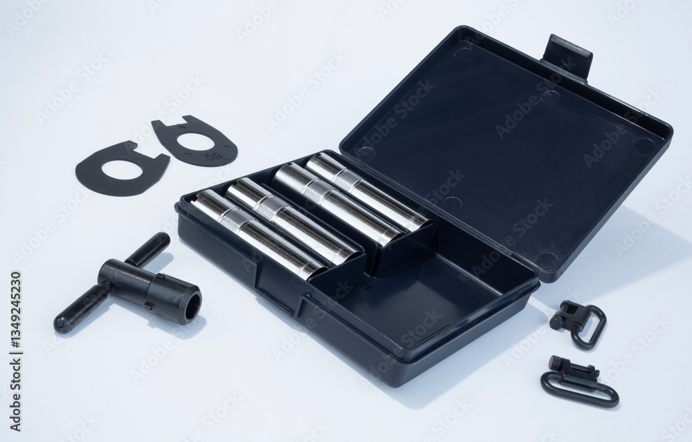 Plastic case holding choke tubes and accessories for a hunting shotgun