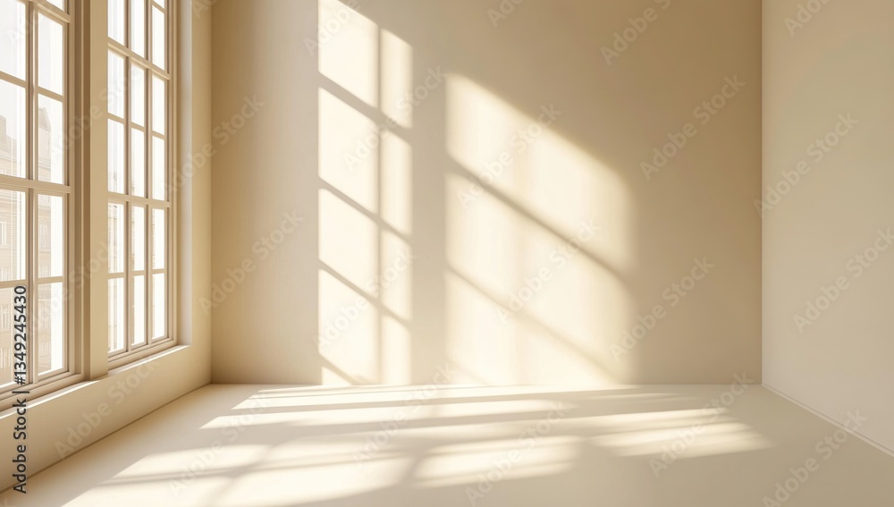 Bright Sunlight Illuminates an Empty Beige Room Bright Sunlight Illuminates an Empty Beige Room