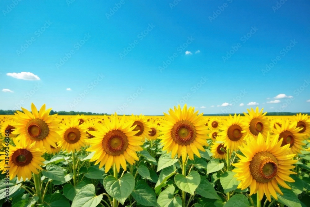 Vibrant Sunflowers Basking in Summer's Golden Sunlight Across a Vast Field Under a Clear Blue Sky Vibrant Sunflowers Basking in Summer's Golden Sunlight Across a Vast Field Under a Clear Blue Sky