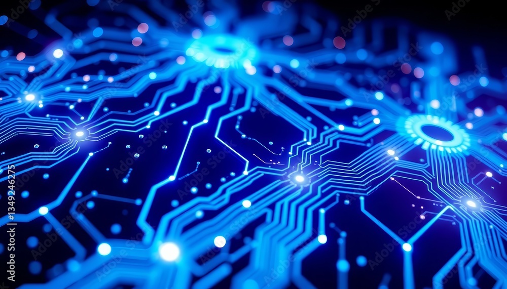 Obraz premium Intricate glowing blue digital circuits on dark background , texture, light