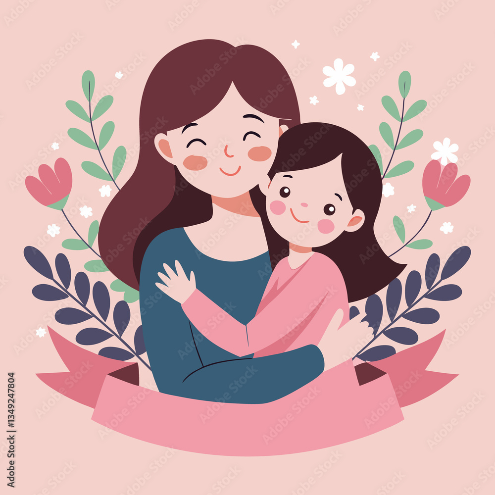 Mother daughter illustration vector art for happy mothers day celebration design card. Happy Mothers Day illustration.. Mother daughter illustration vector art for happy mothers day celebration design card. Happy Mothers Day illustration..