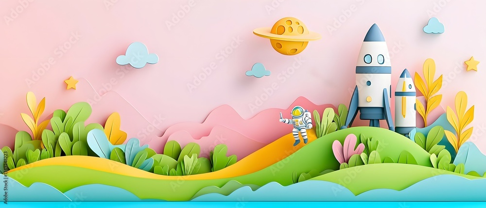 Naklejka premium Futuristic space exploration laboratory technology innovations colorful landscape creative viewpoint imaginative concepts
