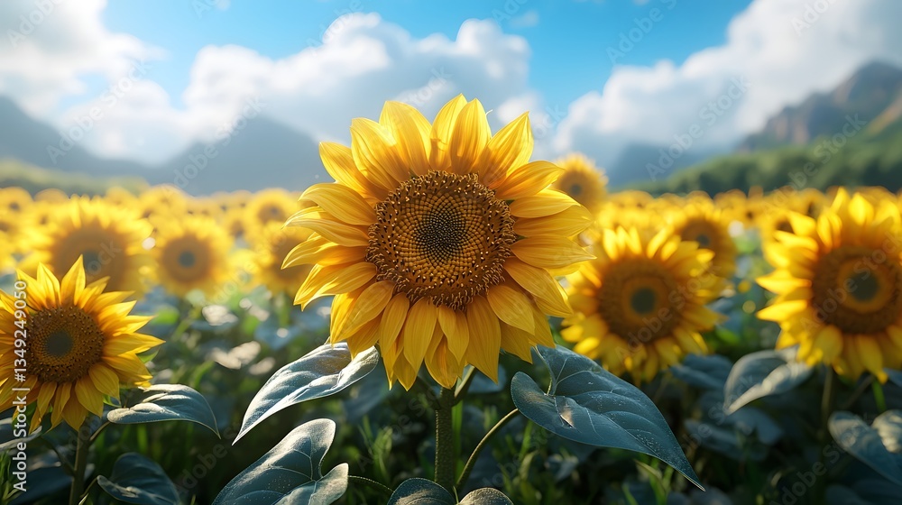 Vibrant sunflower field under a bright blue sky Vibrant sunflower field under a bright blue sky