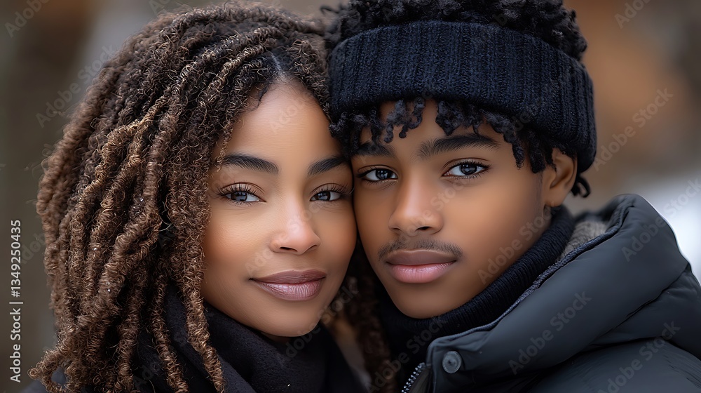 Close-up portrait of a young Black brother and sister. Close-up portrait of a young Black brother and sister.