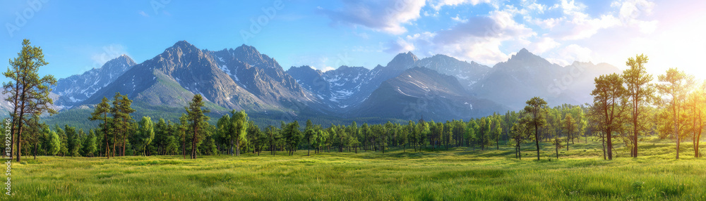 Breathtaking mountain landscape with lush green trees and vibrant sky, showcasing nature beauty and tranquility Breathtaking mountain landscape with lush green trees and vibrant sky, showcasing nature beauty and tranquility