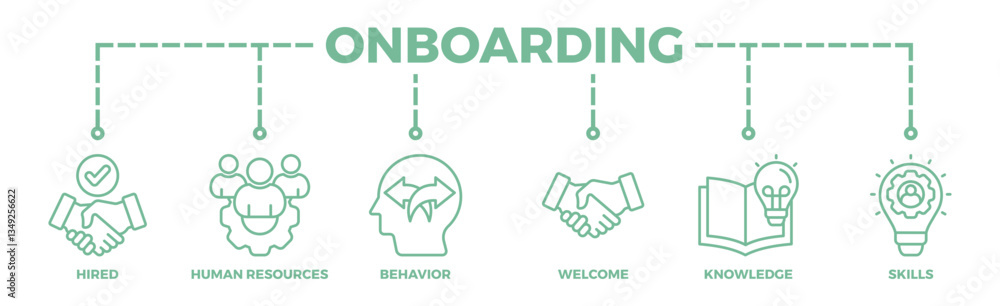 Onboarding banner web icon illustration concept for human resources business industry to introduce newly hired employee into an organization with behavior, welcome, knowledge, and skills icon Onboarding banner web icon illustration concept for human resources business industry to introduce newly hired employee into an organization with behavior, welcome, knowledge, and skills icon