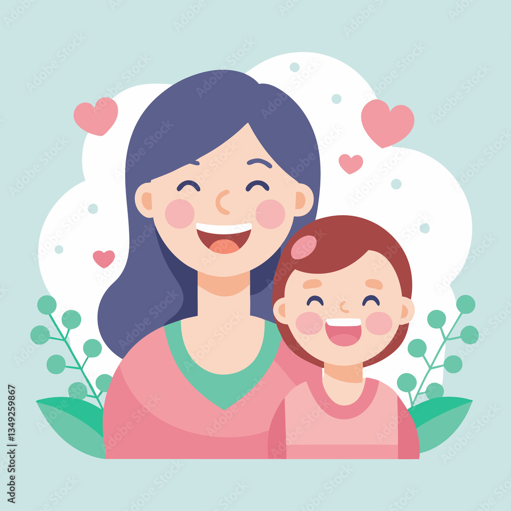 Mother and child illustration happy family love parent daughter together vector art. Happy Mothers Day illustration.. Mother and child illustration happy family love parent daughter together vector art. Happy Mothers Day illustration..