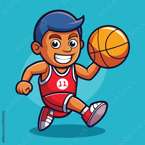 Cartoon Basketball Player Dribbling Basketball Sporty Illustration