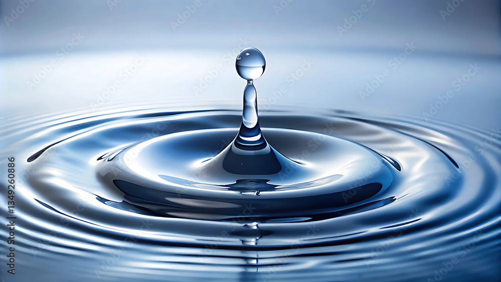 Macro Blue Water Drop Impact Creating Splash and Concentric Ripples Macro Blue Water Drop Impact Creating Splash and Concentric Ripples
