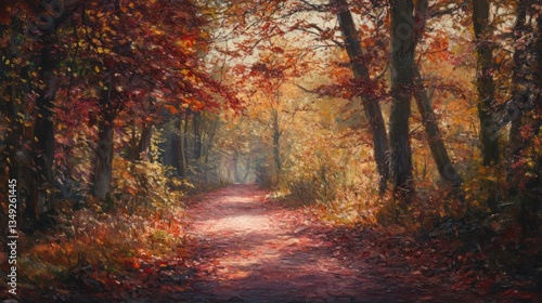 Autumn forest path, sunlight, tranquil scene, nature, perfect for wallpaper photo