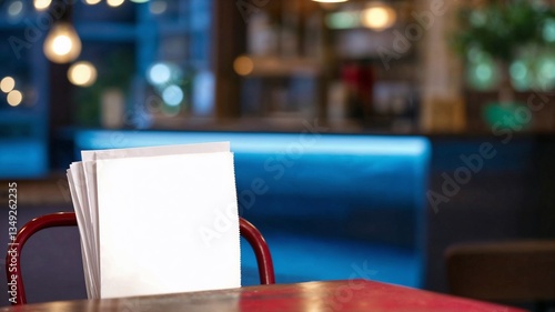 Wallpaper Mural Stack of white paper at table on blurred background of bar counter with space for text. Torontodigital.ca