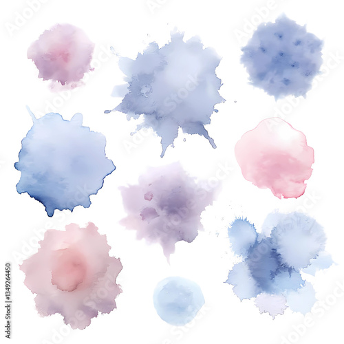 Soft Pastel Watercolour Splashes: Abstract Blue, Pink & Purple Stains Set
