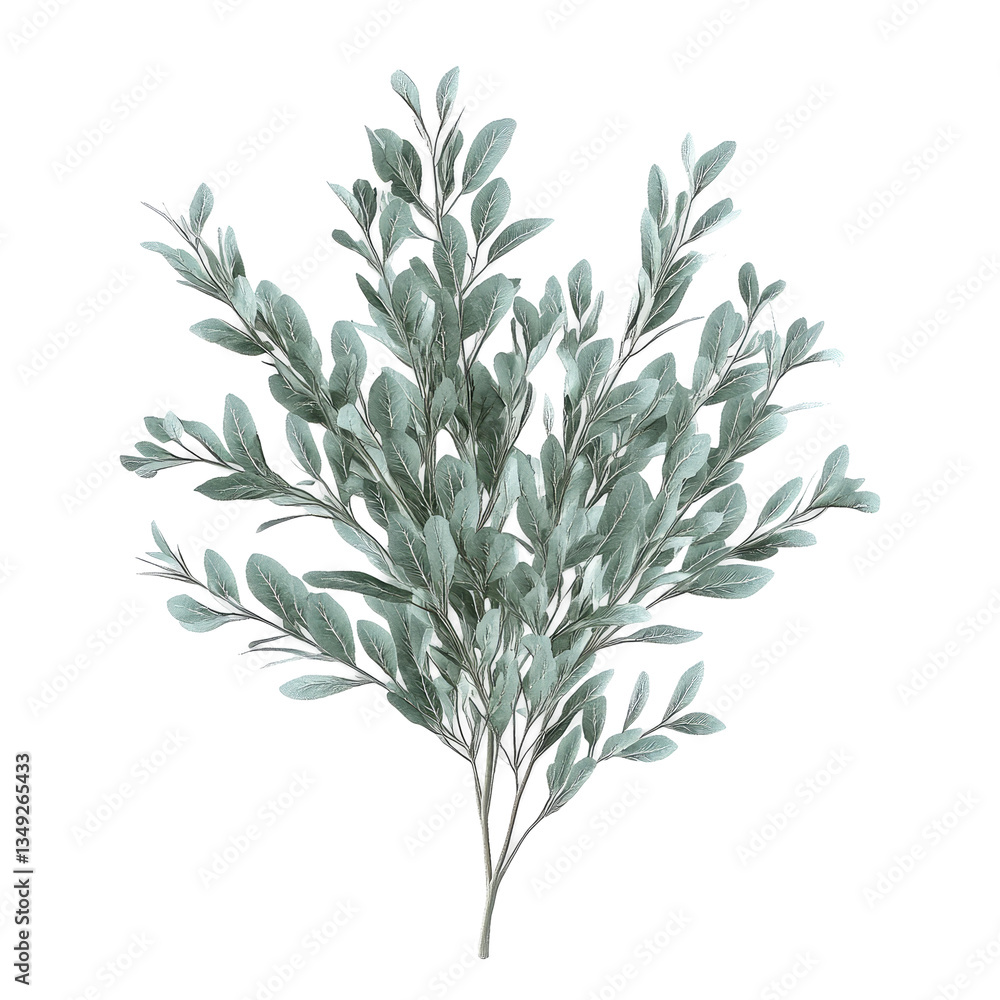 Fototapeta premium Isolated Green Salvia Bush With Silver Leaves On A White or transparent Background.