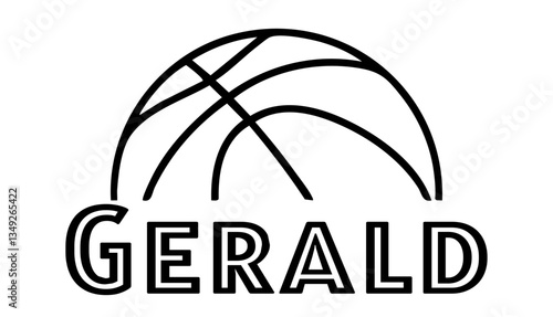 Gerald- first name written in sport style and stylized basketball sketch; black color;  vector graphics for banners, cards, sweatshirts, prints, cricut, silhouette, sublimation
