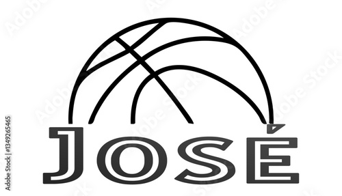 José- first name written in sport style and stylized basketball sketch; black color;  vector graphics for banners, cards, sweatshirts, prints, cricut, silhouette, sublimation
