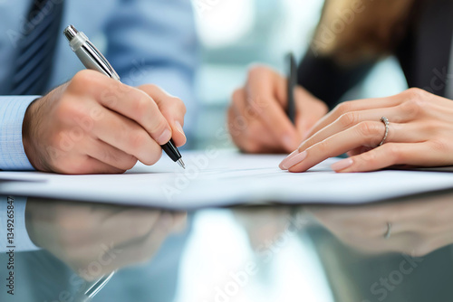 two persons hands Business Agreement paperwork Signing