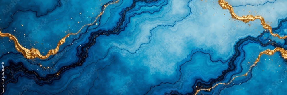 Obraz premium - Elegant blue marble backdrop with delicate gold swirls, blue, marble, elegant