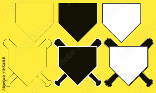 collection of home plate baseball icons with crossed bats in outline and solid styles. Ideal for sports logos, emblems, and baseball-themed designs