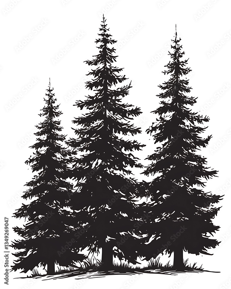 Fototapeta premium .Illustration of trees, leaves, grass and various botanical elements on a white background.