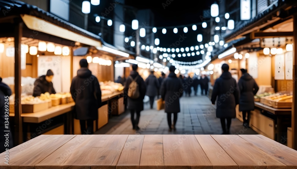 Lively nighttime street market with food stalls and a bustling crowd Lively nighttime street market with food stalls and a bustling crowd