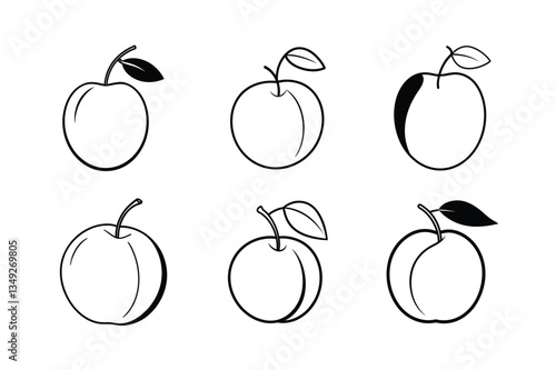 Plum – Prunus domestica line art vector illustration