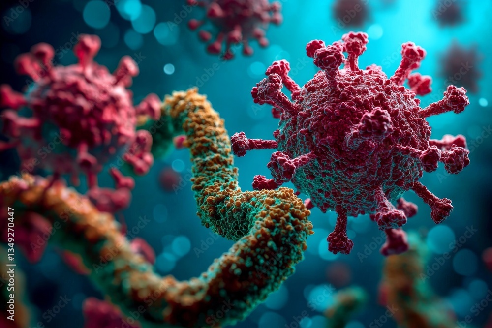 Fototapeta premium Examining airborne coronavirus through suspended pathogens and water particles.