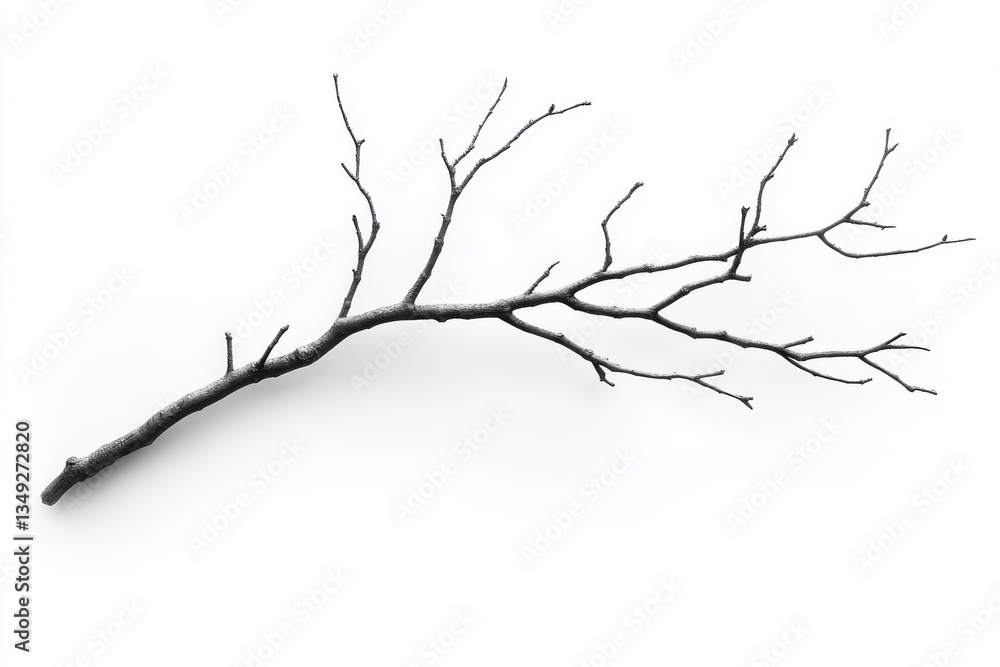Obraz premium Thin and fragile dried branch with rough uneven surface isolated on white background for nature-inspired art projects