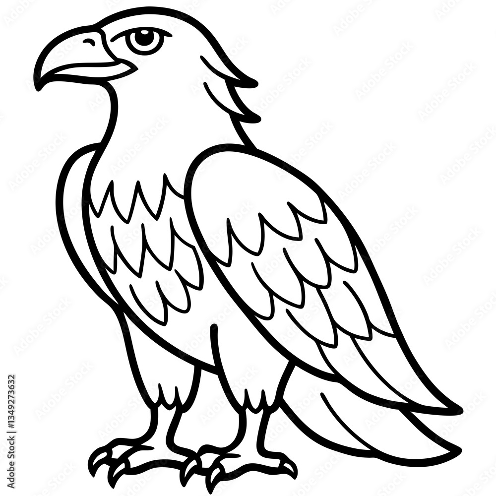 Obraz premium Majestic Eagle Outlined: A bold illustration of an eagle, its sharp features and strong physique rendered in a simple, yet striking outline, embodying strength and freedom.