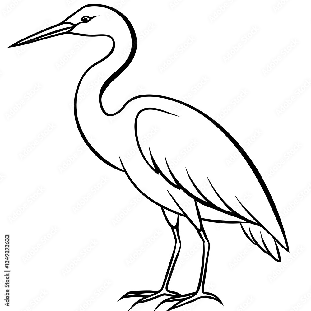 Fototapeta premium Elegance in Black and White: A detailed illustration of a heron standing tall, showcasing its graceful posture and sharp features in a stark monochrome setting.