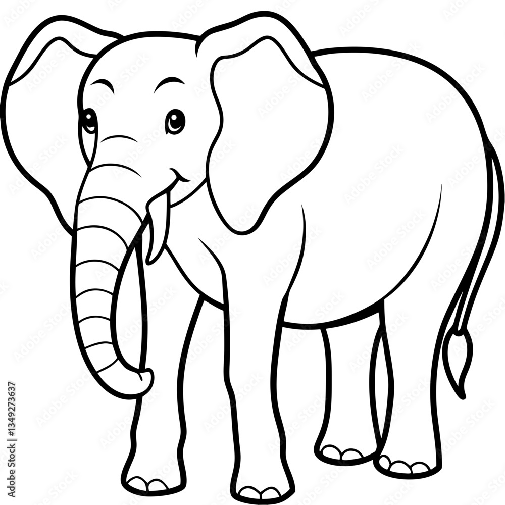 Obraz premium Elephant Illustration: A charming line art illustration of an elephant stands, ready to bring a touch of the exotic to coloring books, educational materials, or playful designs.