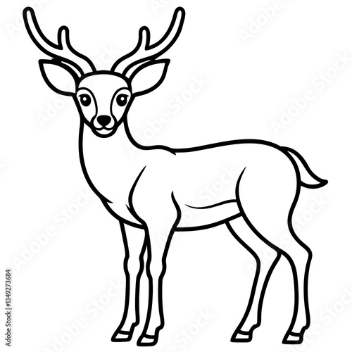 Stately Stag Illustration: A dignified stag, showcasing majestic antlers, stands elegantly, its form meticulously outlined in a monochrome artistic style.