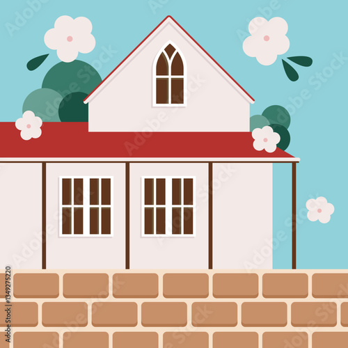 Charming House with Flowers Illustration