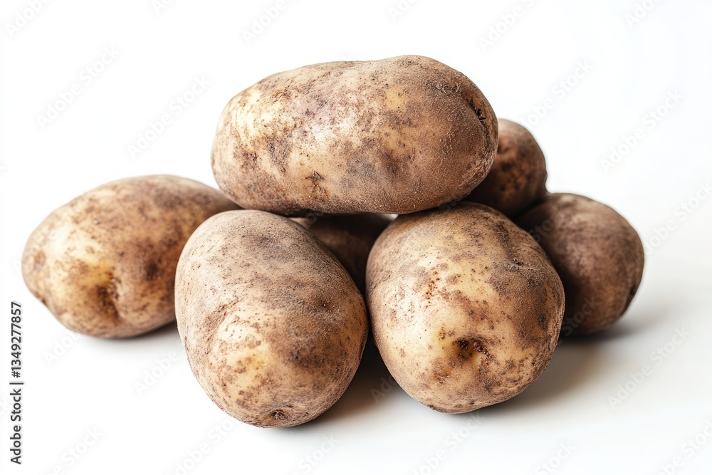A rustic brown potato with earthy skin, placed on a white background. A rustic brown potato with earthy skin, placed on a white background.