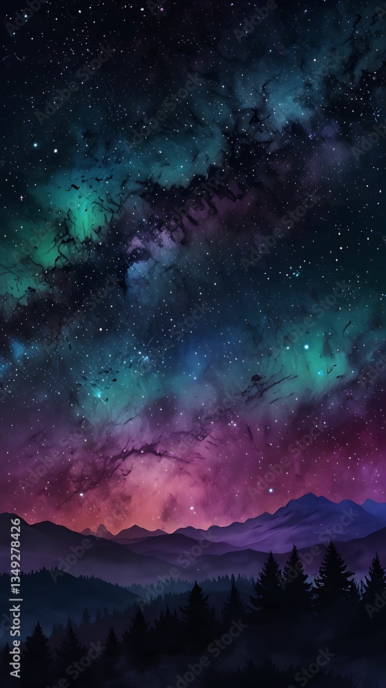 Fototapeta premium Magical Starry Night – Dreamy Galaxy & Aurora Wallpaper | Cosmic Fantasy Sky in 4K
