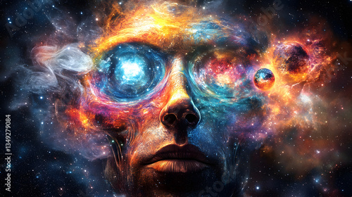 Wallpaper Mural Surreal cosmic face with colorful galaxies and stars Torontodigital.ca