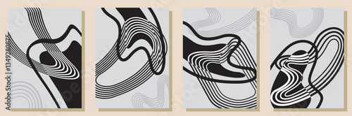 Set of abstract minimalist digital artwork illustrations for wall decoration, postcard, poster, brochure cover design and others.
