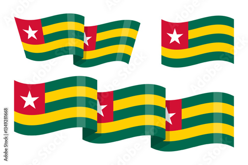 Vector illustration of wavy Togo flag on transparent background