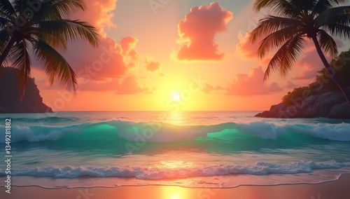 Ultra-realistic artwork of a radiant sunset over a stunning landscape, vibrant colors, cinematic framing, and dreamy atmosphere. AI-Generated.