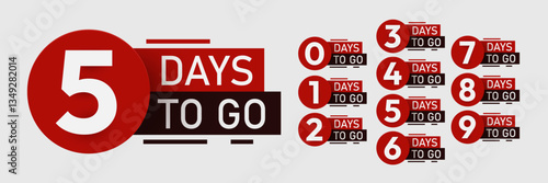 Countdown left days banner. Discounts and sale time. Nine, eight, seven, six, five, four, three, two, one, zero days left.