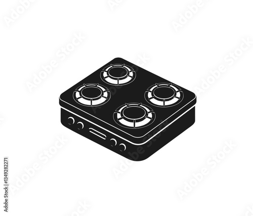 Gas stove vector illustration in black color isolated on white. Kitchen stove icon.