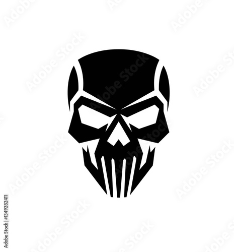 Futuristic skull mask vector icon in black color isolated on white. Grunge style illustration.