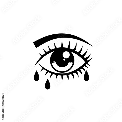 Human eye with tears icon vector in black color with white background. 
