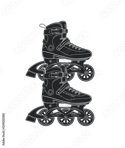 Professional Inline skates shoes for adults icon vector in black color with white background